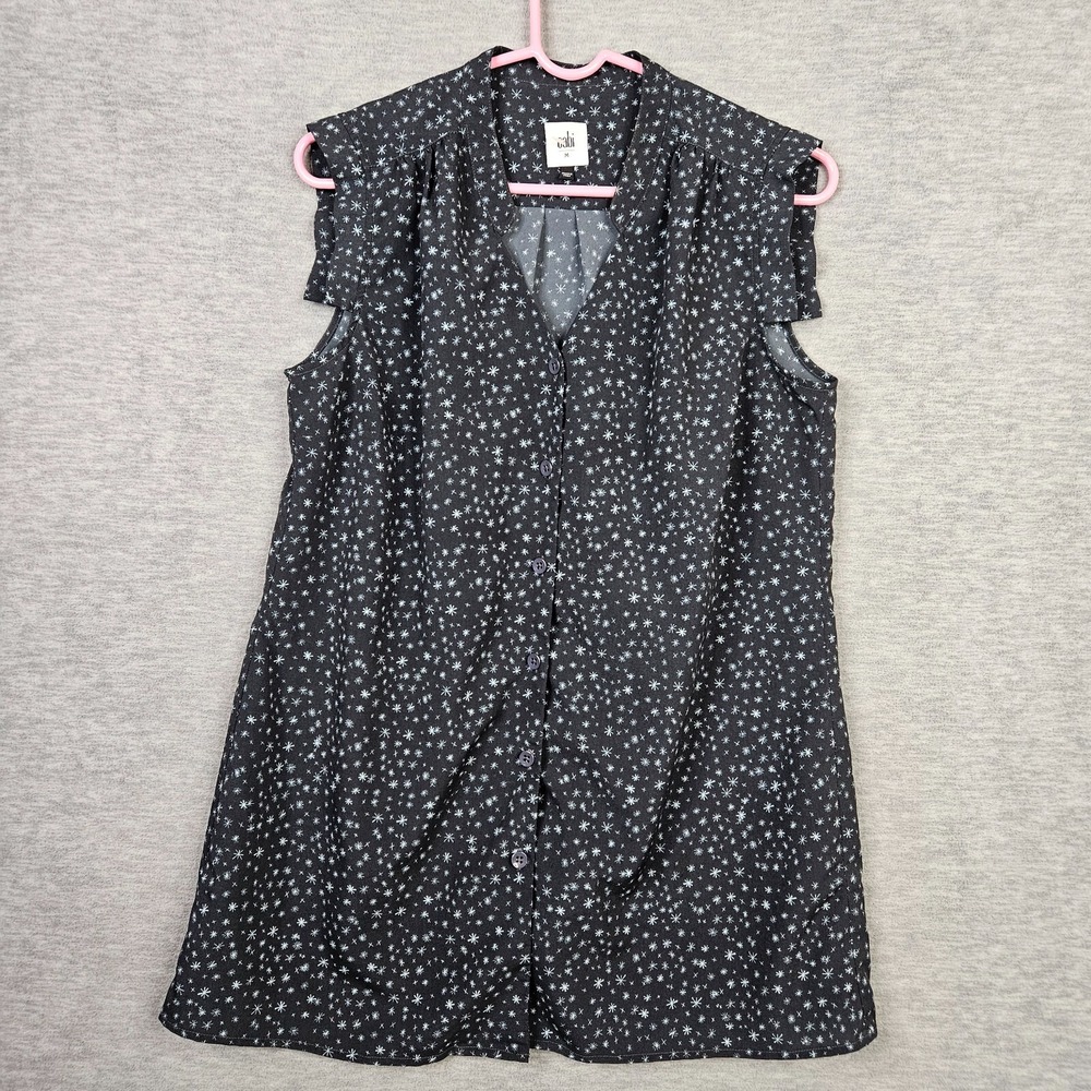 Cabi Women's Black White Astral Star Printed Blouse V-neck Size M